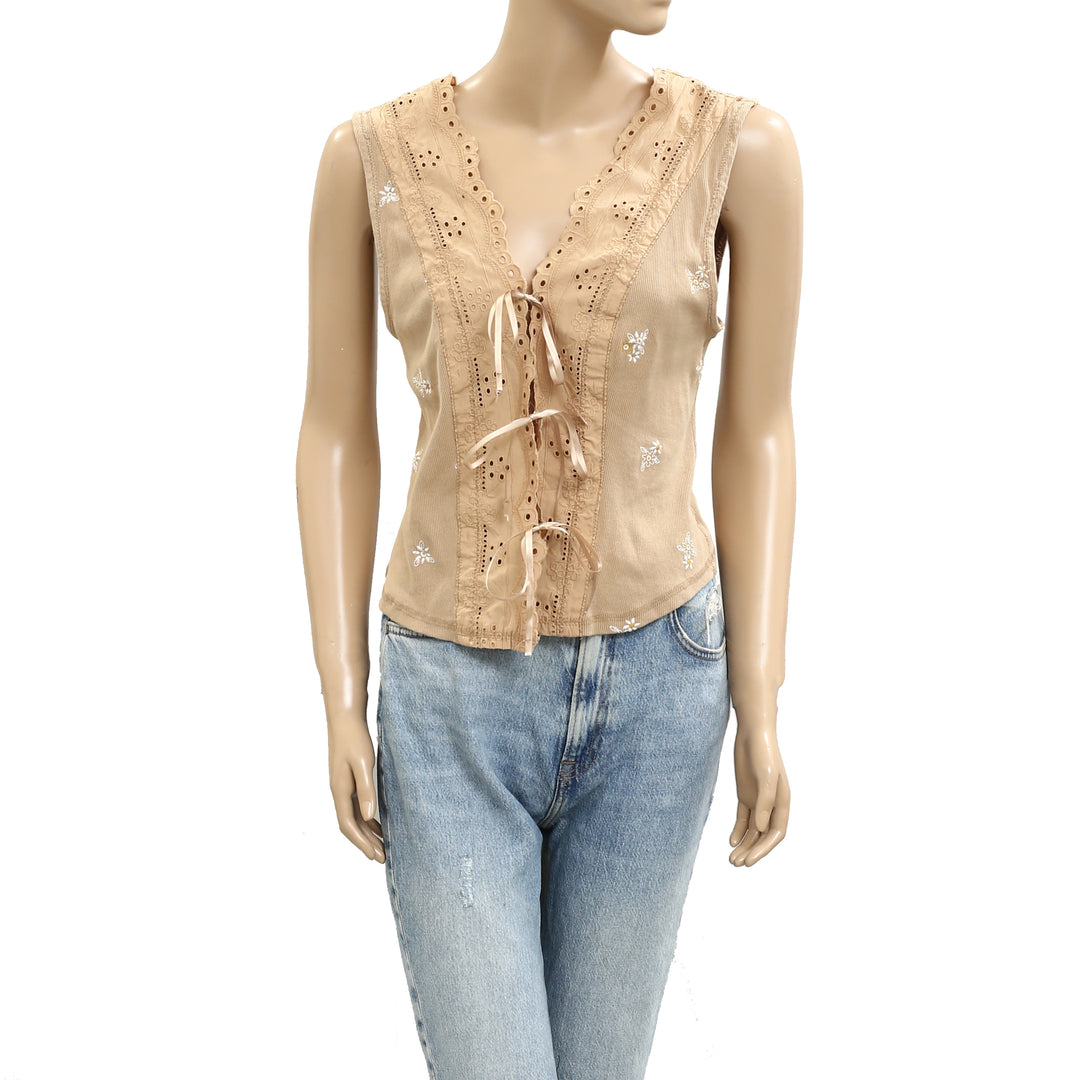 Free People Gesibelle Embroidered Blouse Top