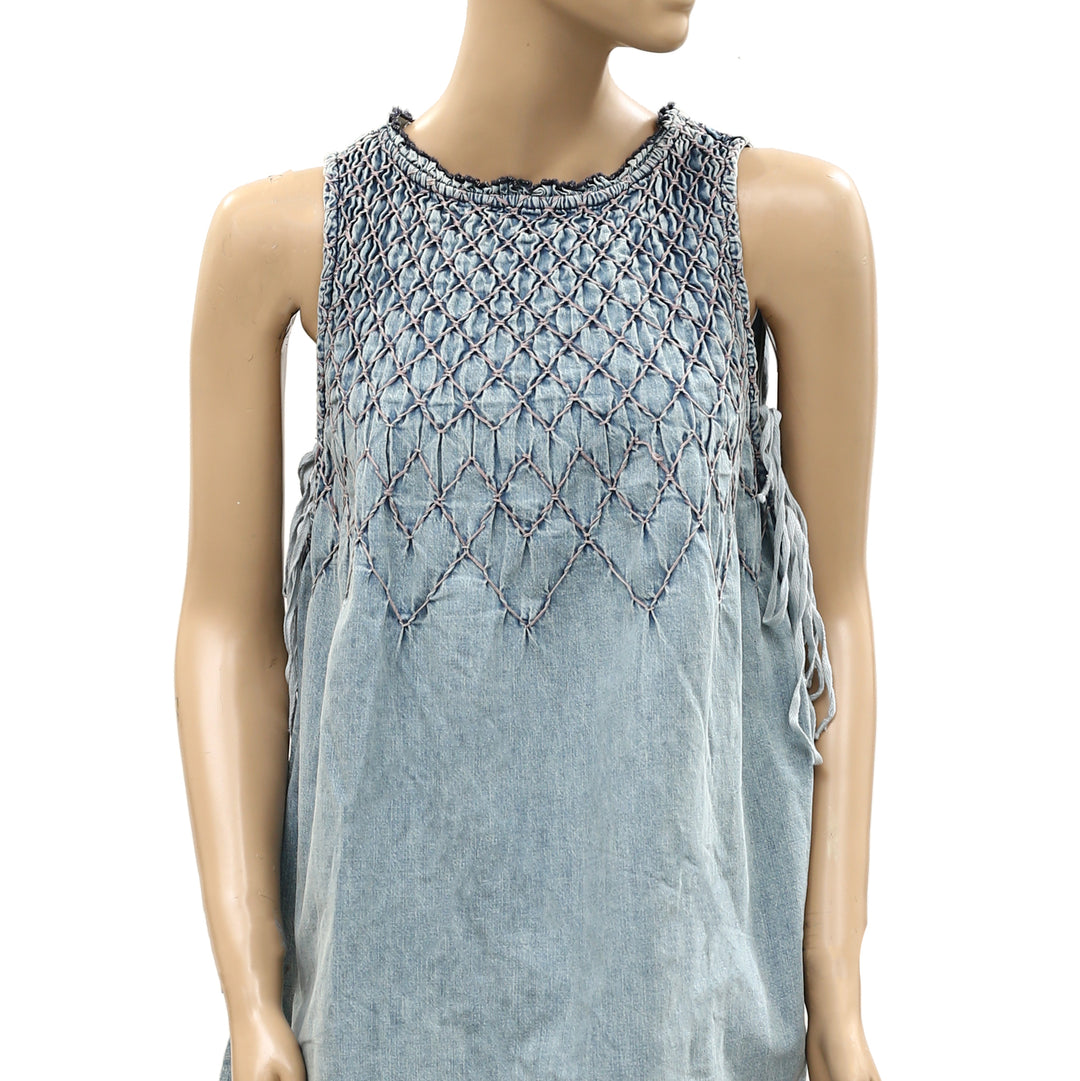 Free People Maisie Smocked Denim Mini Dress