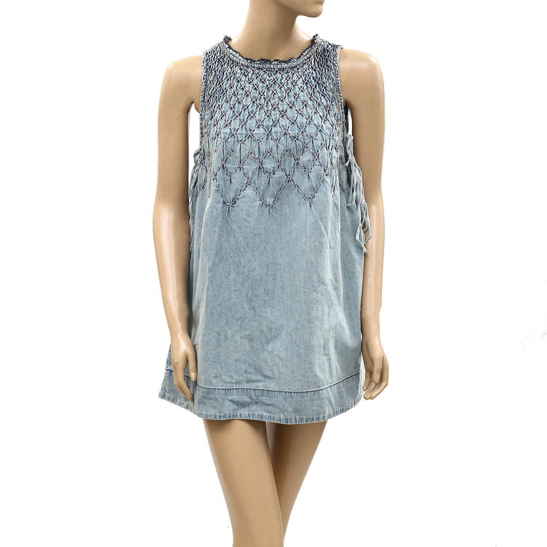 Free People Maisie Smocked Denim Mini Dress