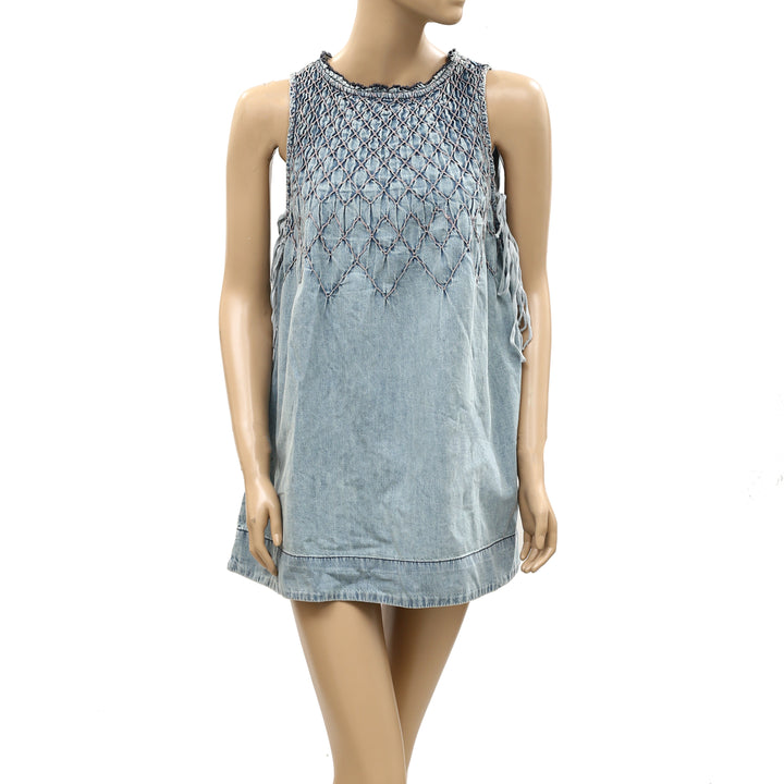Free People Maisie Smocked Denim Mini Dress