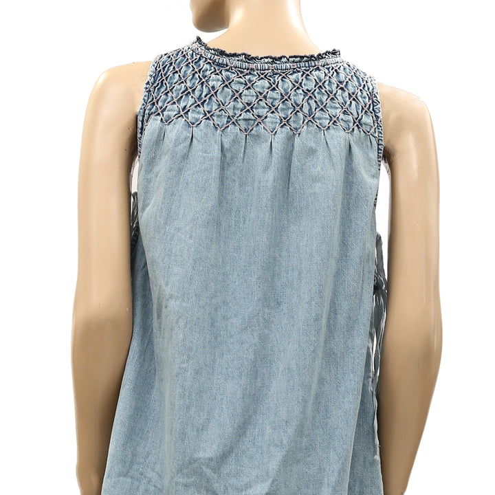 Free People Maisie Smocked Denim Mini Dress