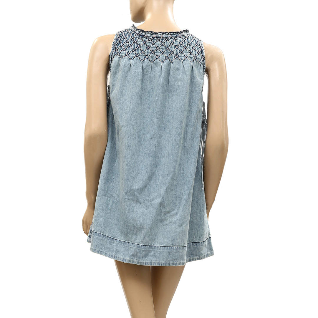 Free People Maisie Smocked Denim Mini Dress