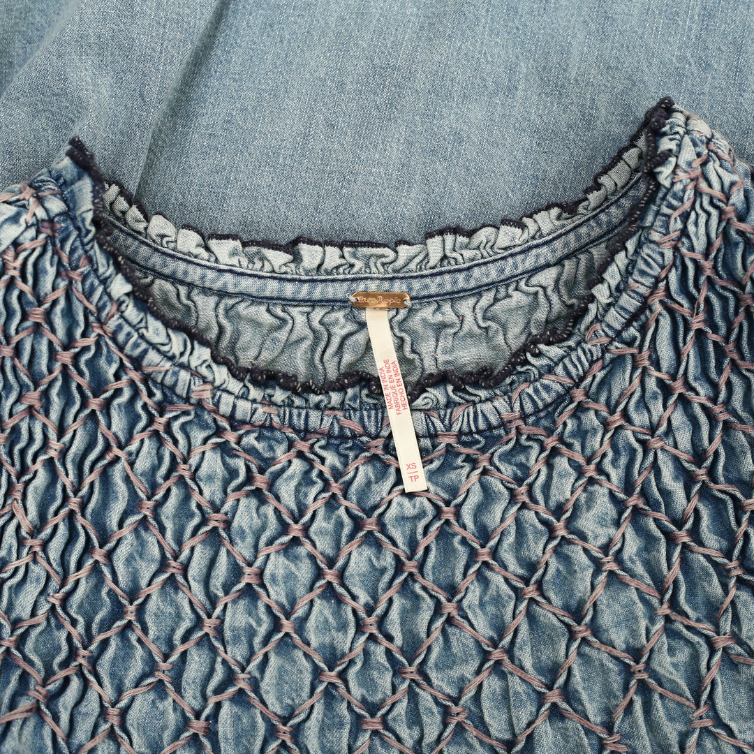 Free People Maisie Smocked Denim Mini Dress