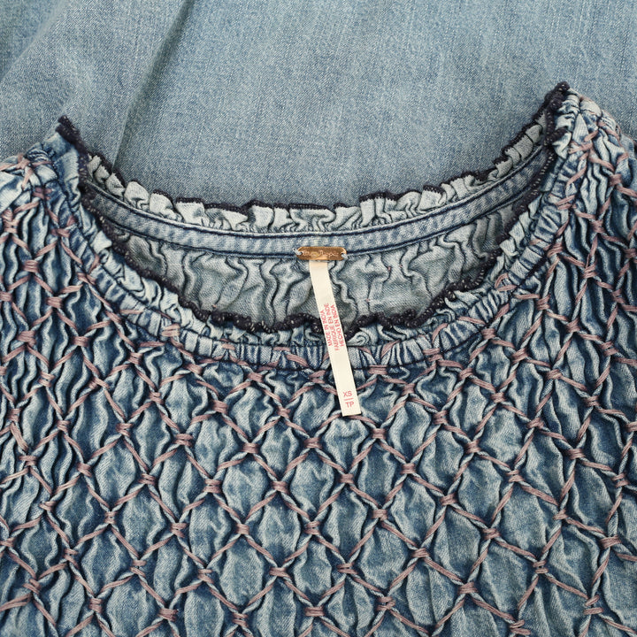 Free People Maisie Smocked Denim Mini Dress