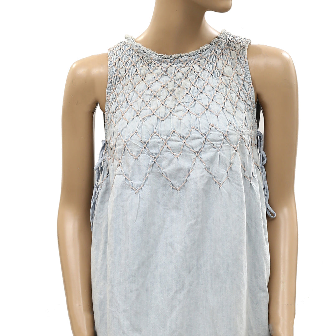 Free People Maisie Smocked Denim Mini Dress