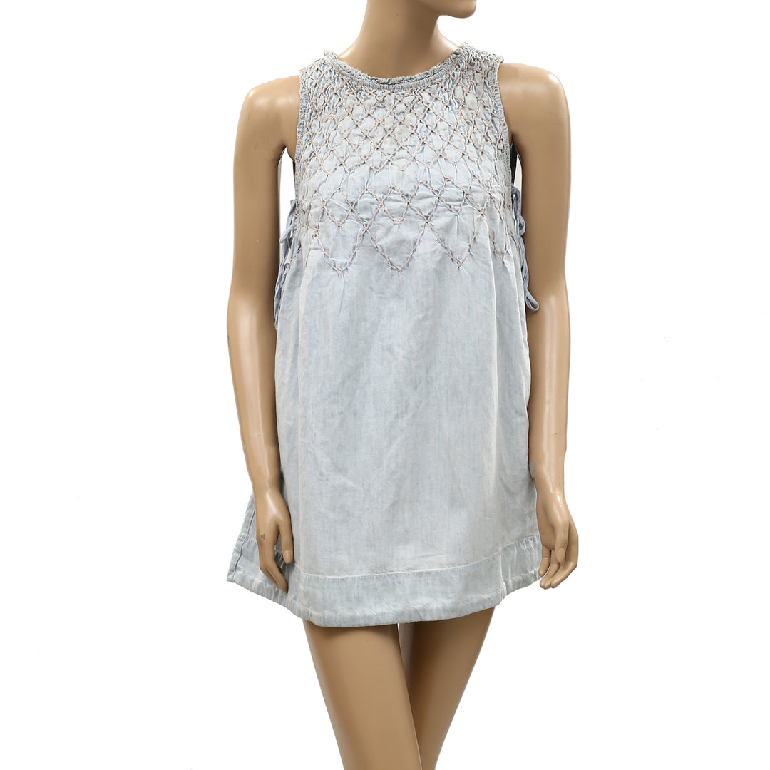 Free People Maisie Smocked Denim Mini Dress