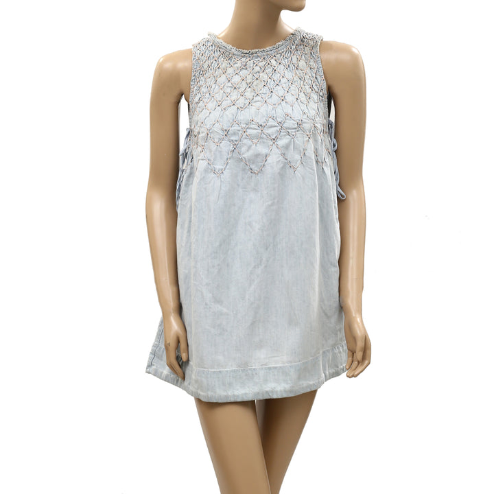 Free People Maisie Smocked Denim Mini Dress