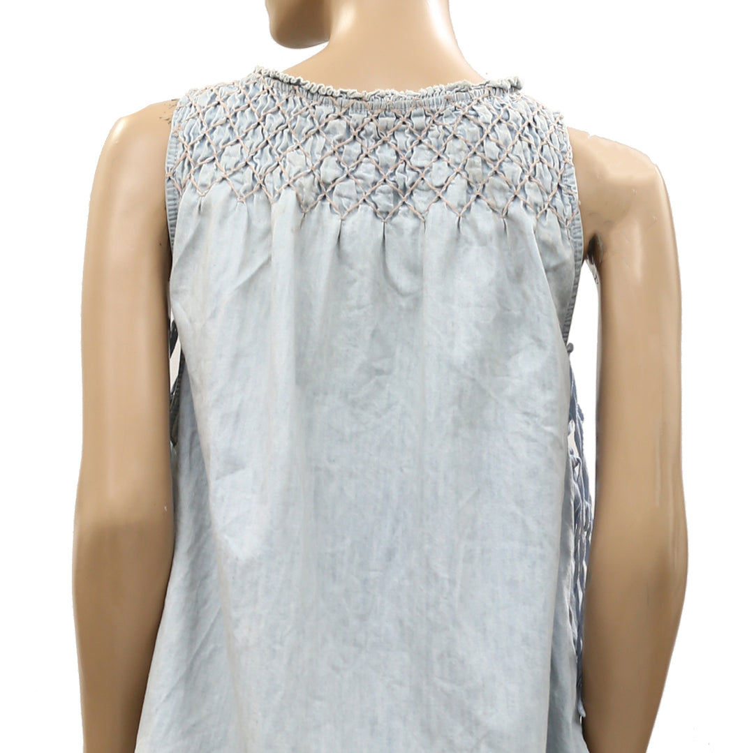 Free People Maisie Smocked Denim Mini Dress