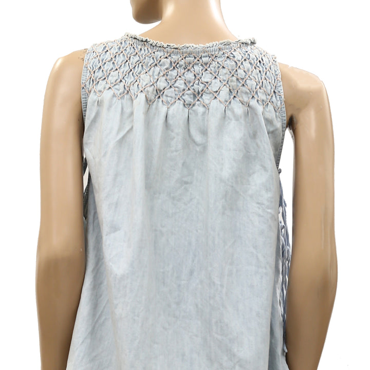 Free People Maisie Smocked Denim Mini Dress