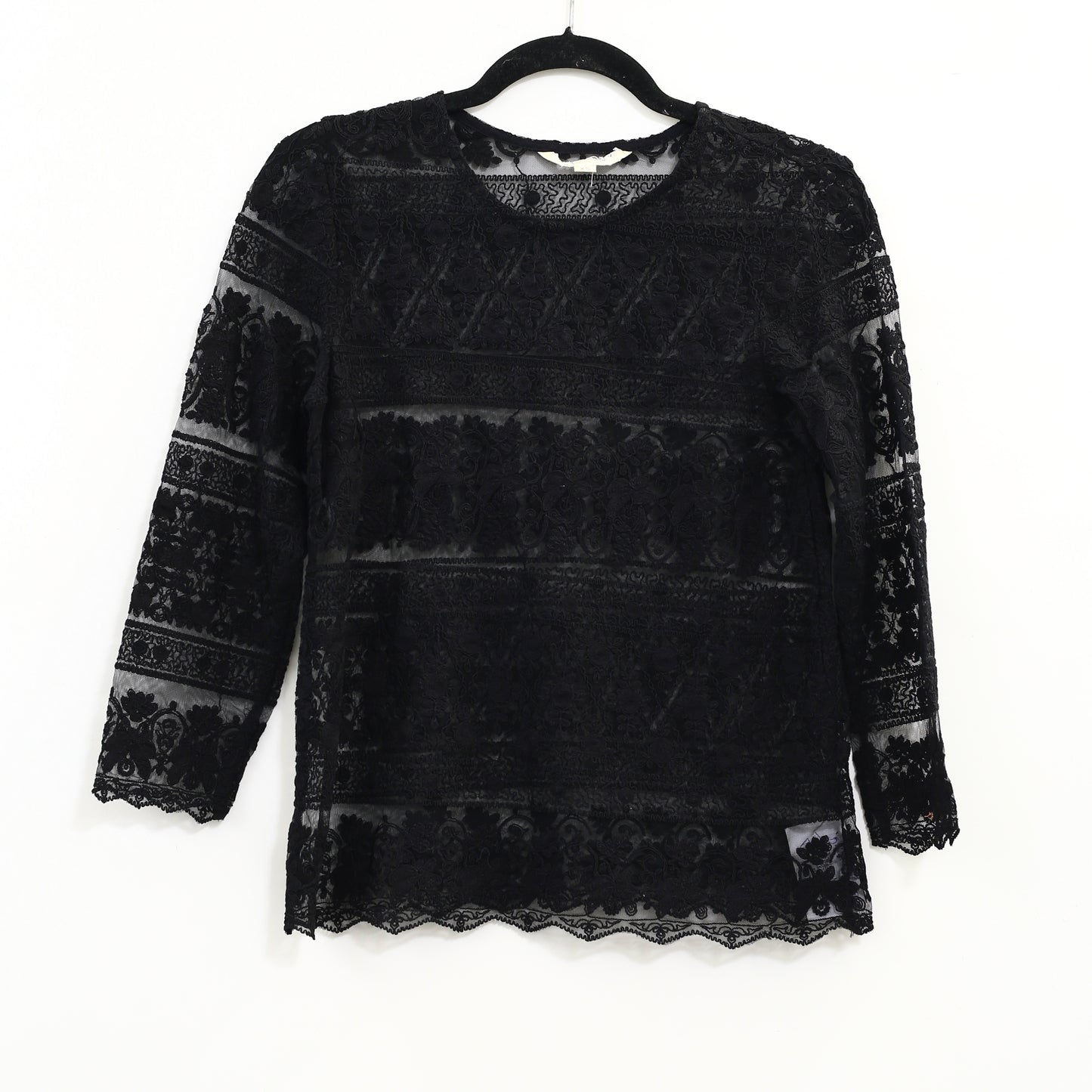 Denim & Supply Ralph Lauren Mesh Embroidered Black Blouse Top