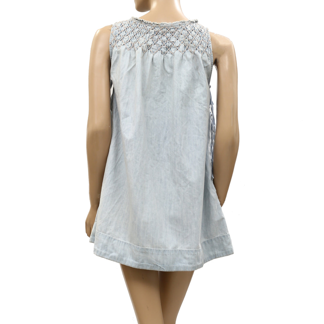 Free People Maisie Smocked Denim Mini Dress