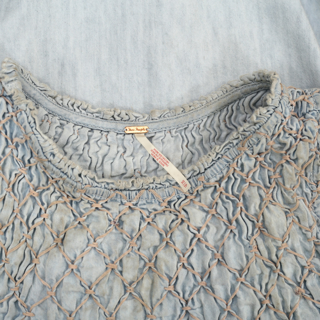 Free People Maisie Smocked Denim Mini Dress
