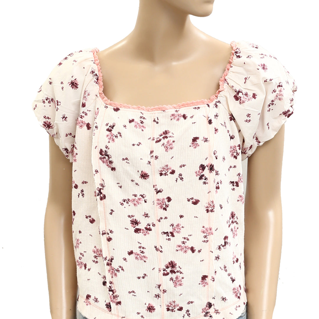 By Anthropologie Puff-Sleeve Off-The-Shoulder Corset Blouse Top