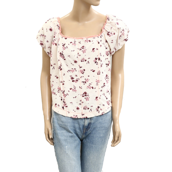 By Anthropologie Puff-Sleeve Off-The-Shoulder Corset Blouse Top