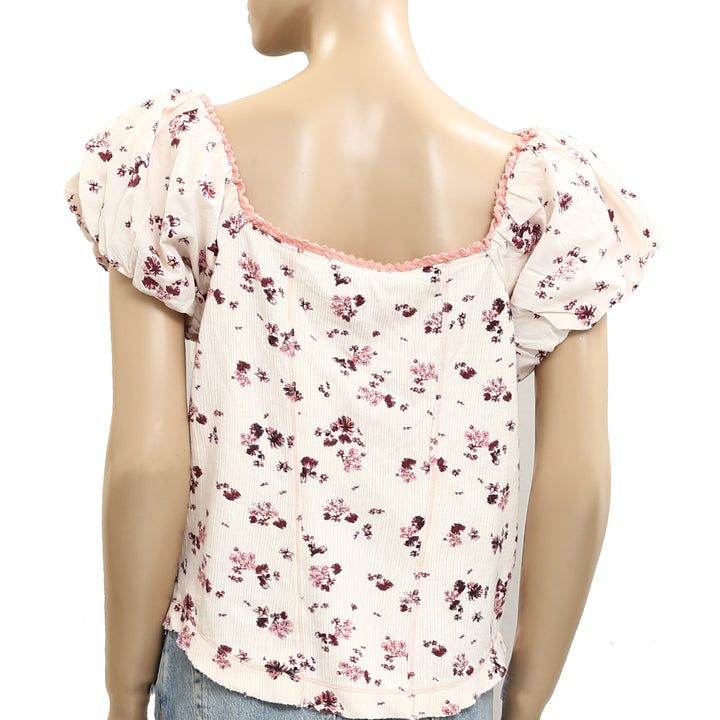 By Anthropologie Puff-Sleeve Off-The-Shoulder Corset Blouse Top