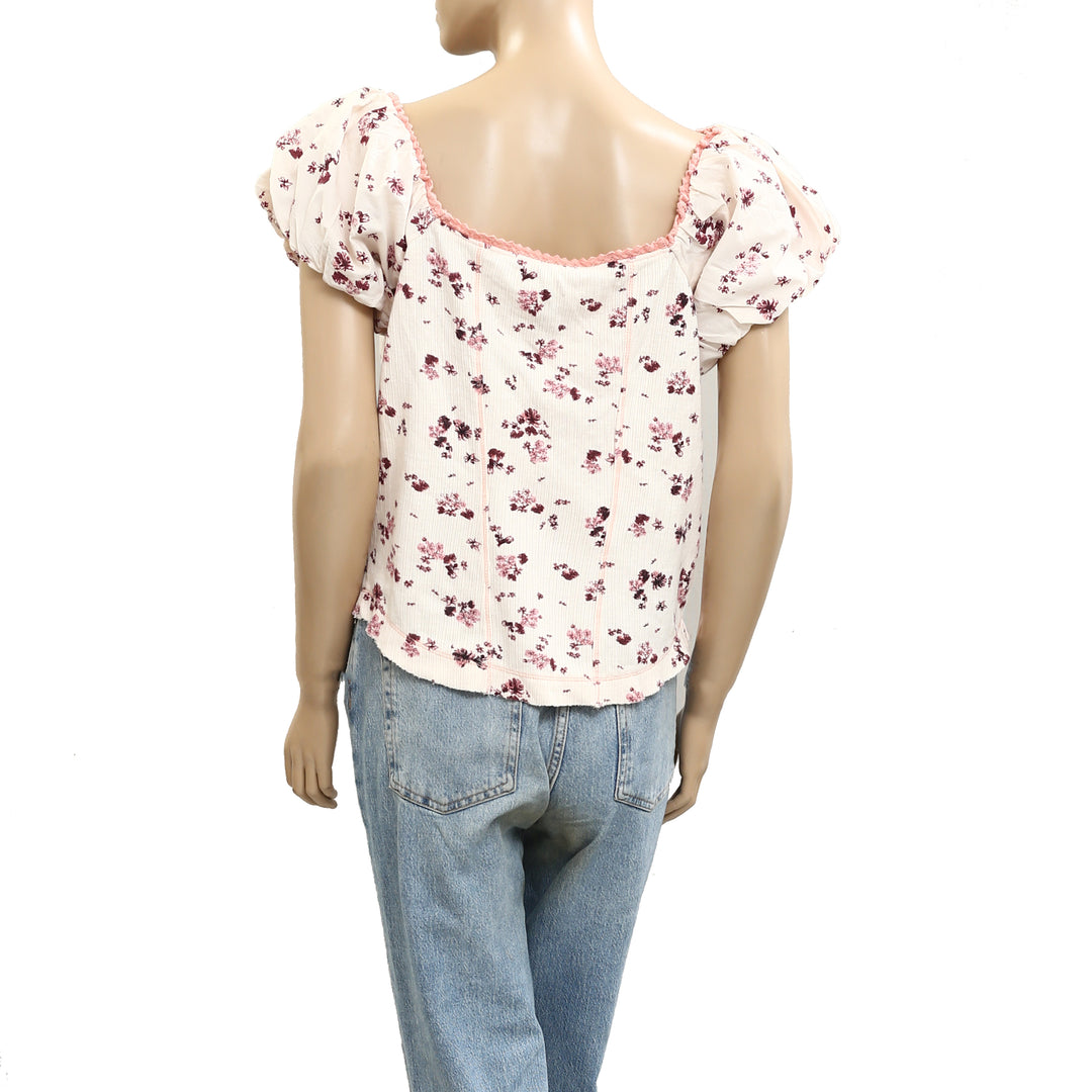 By Anthropologie Puff-Sleeve Off-The-Shoulder Corset Blouse Top