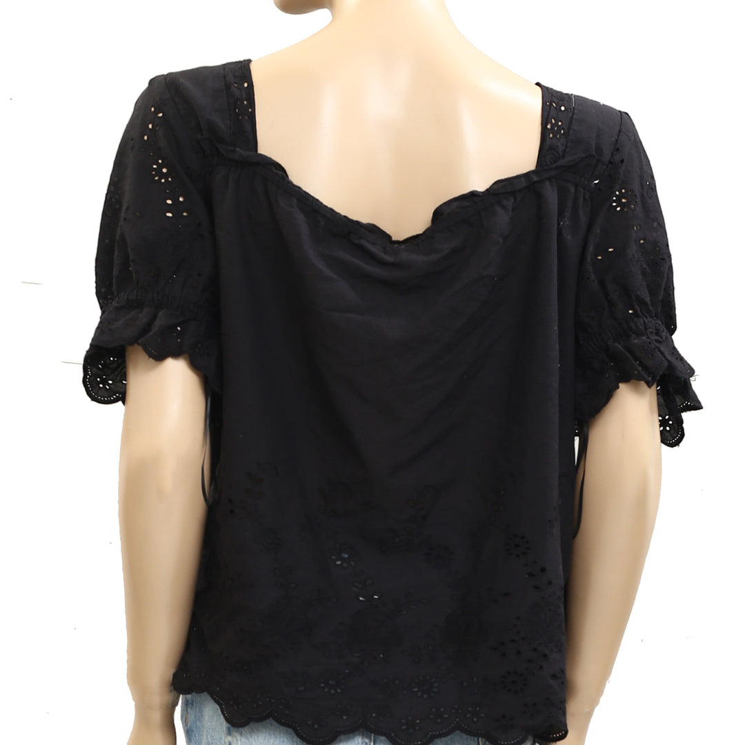 By Anthropologie Puff-Sleeve Eyelet Blouse Top