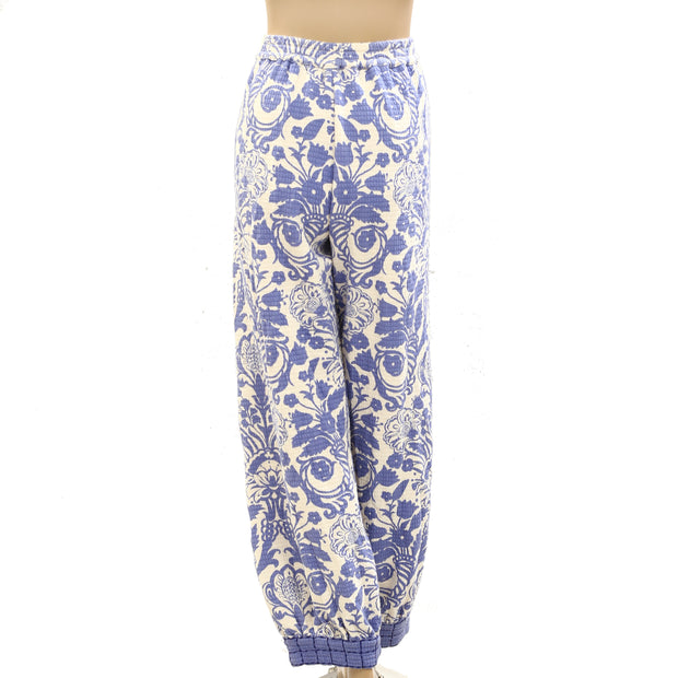 By Anthropologie Floral Printed Waffle Trouser Pants