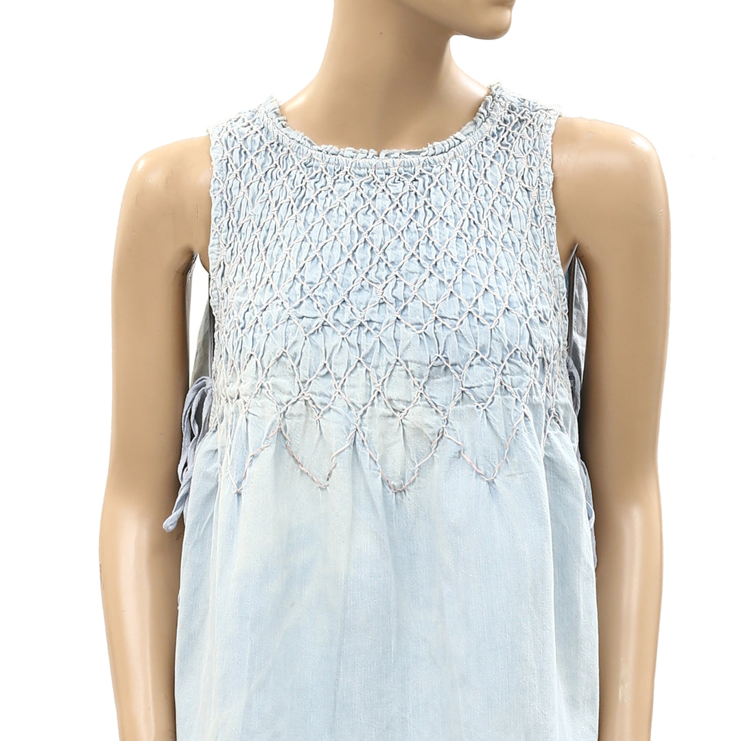 Free People Maisie Smocked Denim Mini Dress