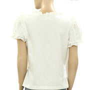 Maeve Anthropologie Puff-Sleeve Ruffle Henley Tee Blouse Top