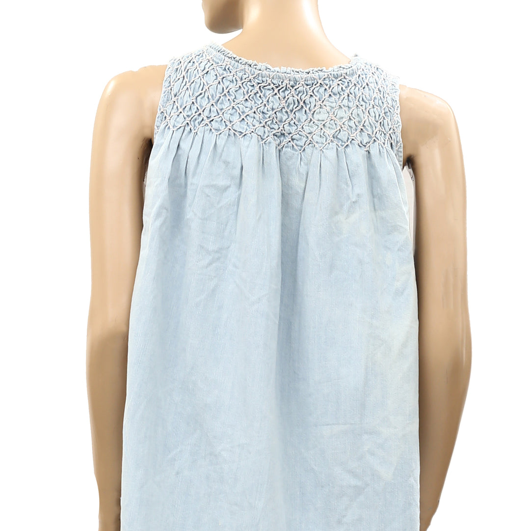 Free People Maisie Smocked Denim Mini Dress