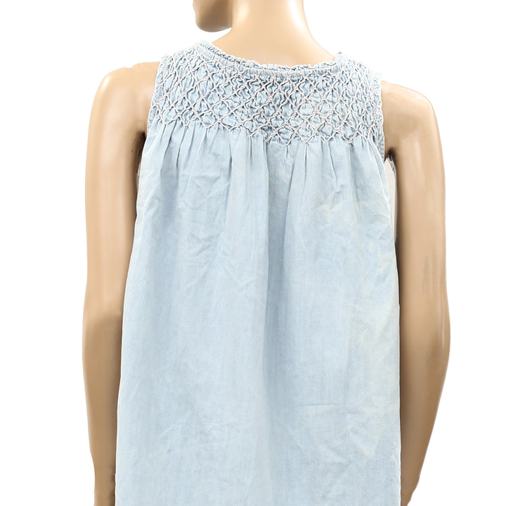 Free People Maisie Smocked Denim Mini Dress