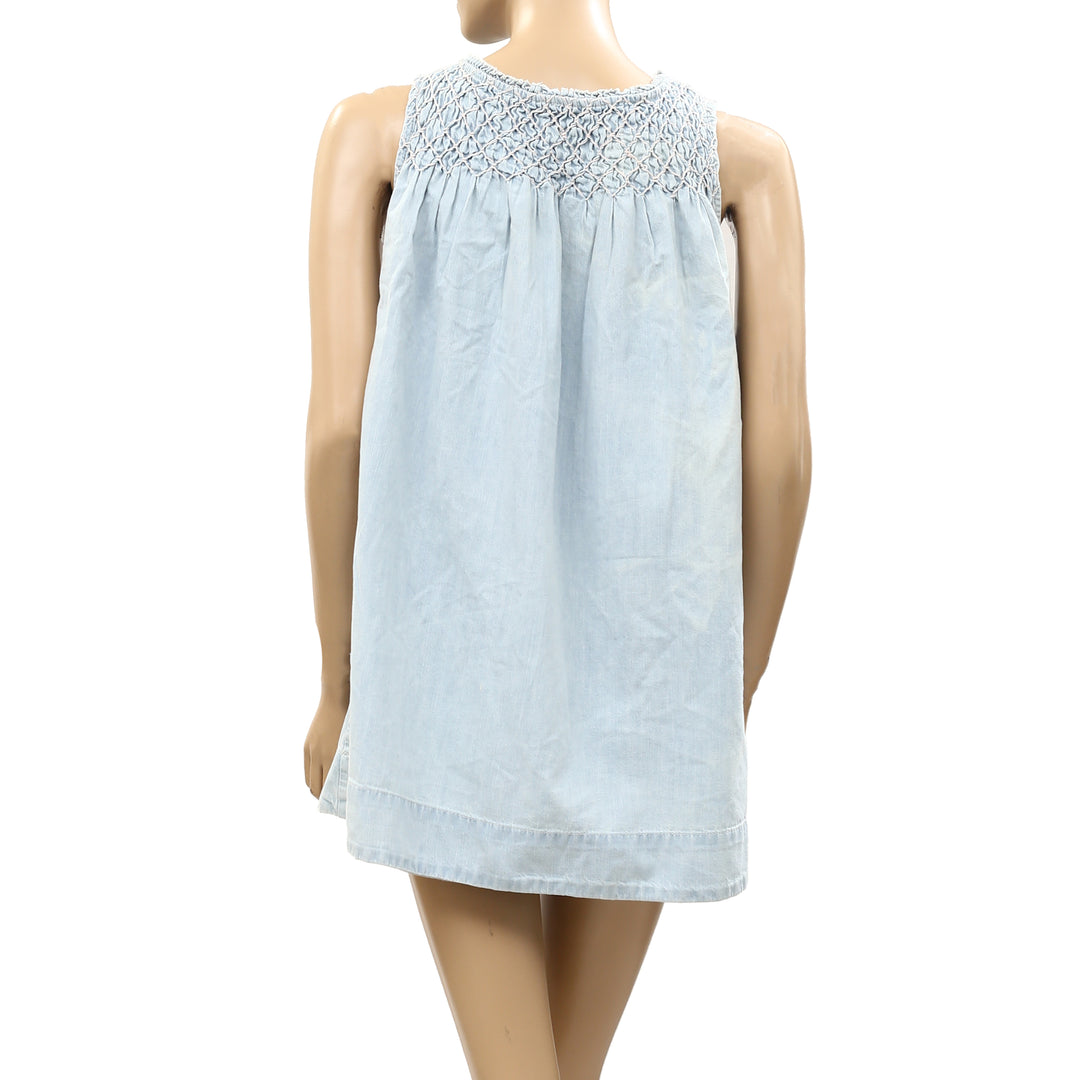 Free People Maisie Smocked Denim Mini Dress