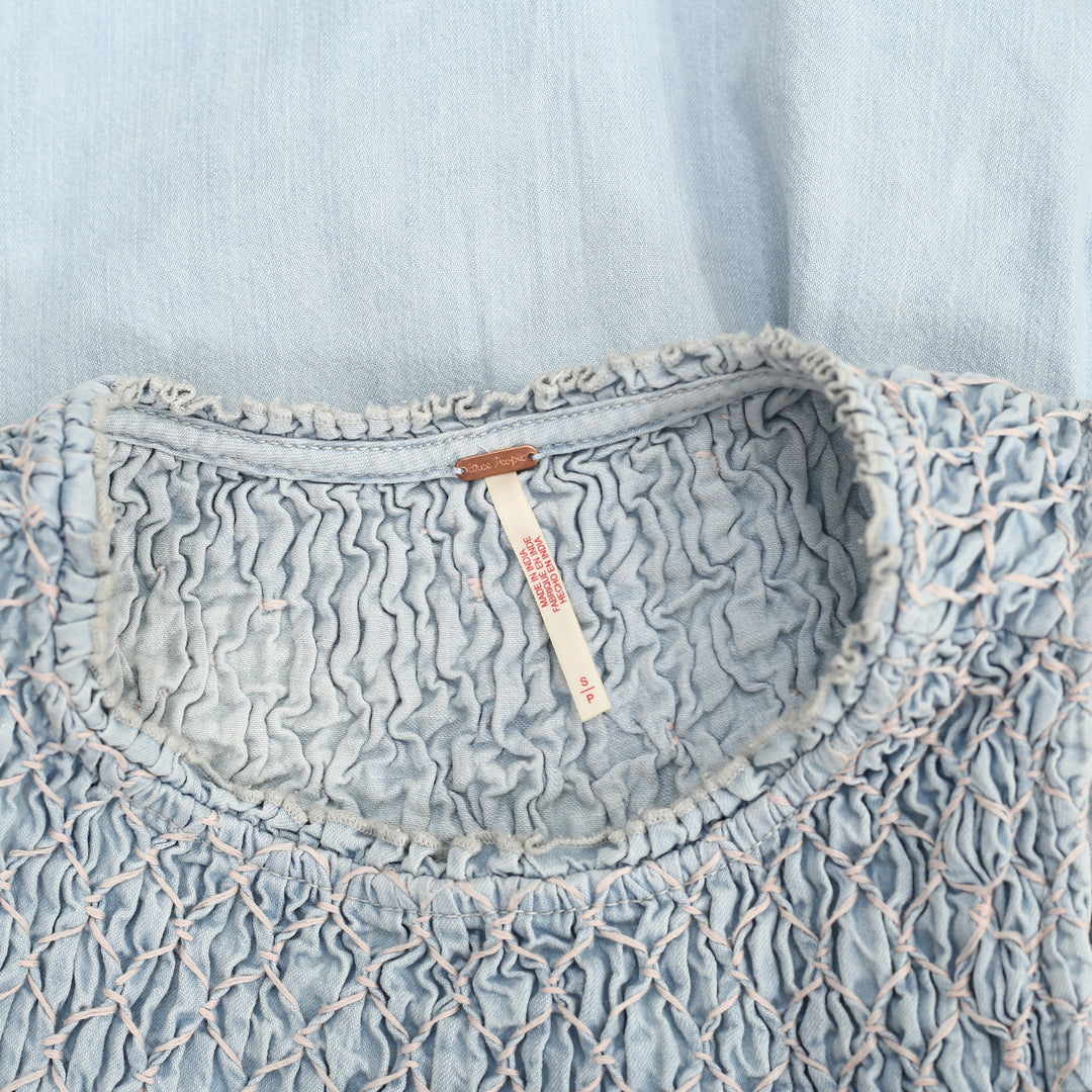 Free People Maisie Smocked Denim Mini Dress