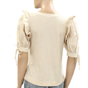 By Anthropologie Floral Embroidered Puff-Sleeve Blouse Top