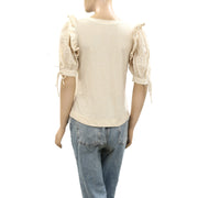 By Anthropologie Floral Embroidered Puff-Sleeve Blouse Top