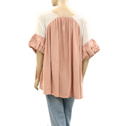 Free People Oversized Color Block Cotton Short Sleeve top Blouse