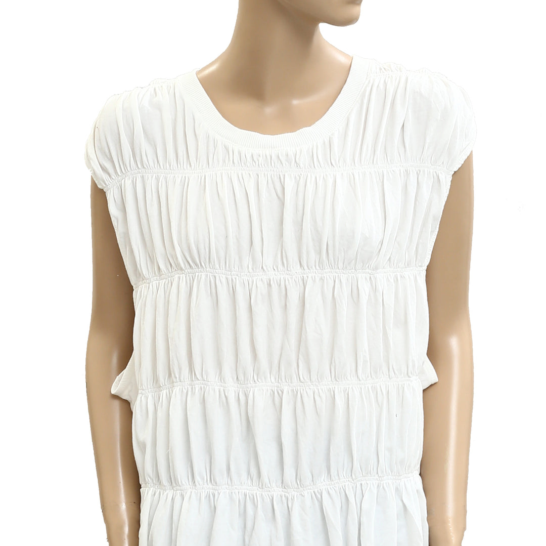 Maeve Anthropologie Tiered Smocked Bubble Tee Blouse Top