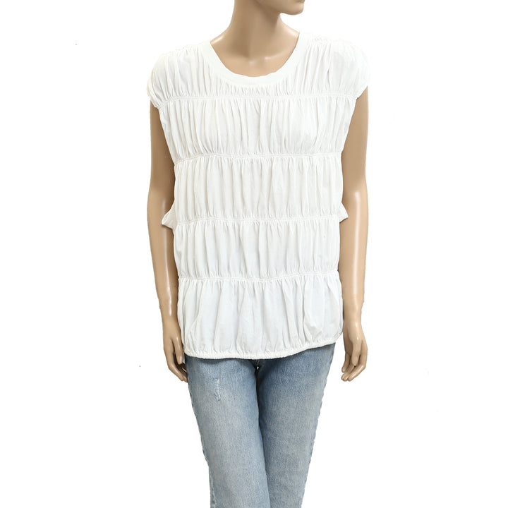 Maeve Anthropologie Tiered Smocked Bubble Tee Blouse Top
