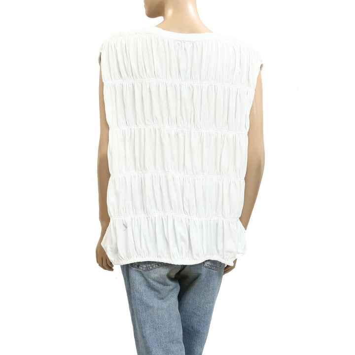 Maeve Anthropologie Tiered Smocked Bubble Tee Blouse Top