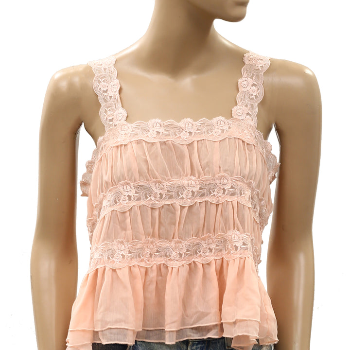 By Anthropologie Shirred Lace Tank Women's Top