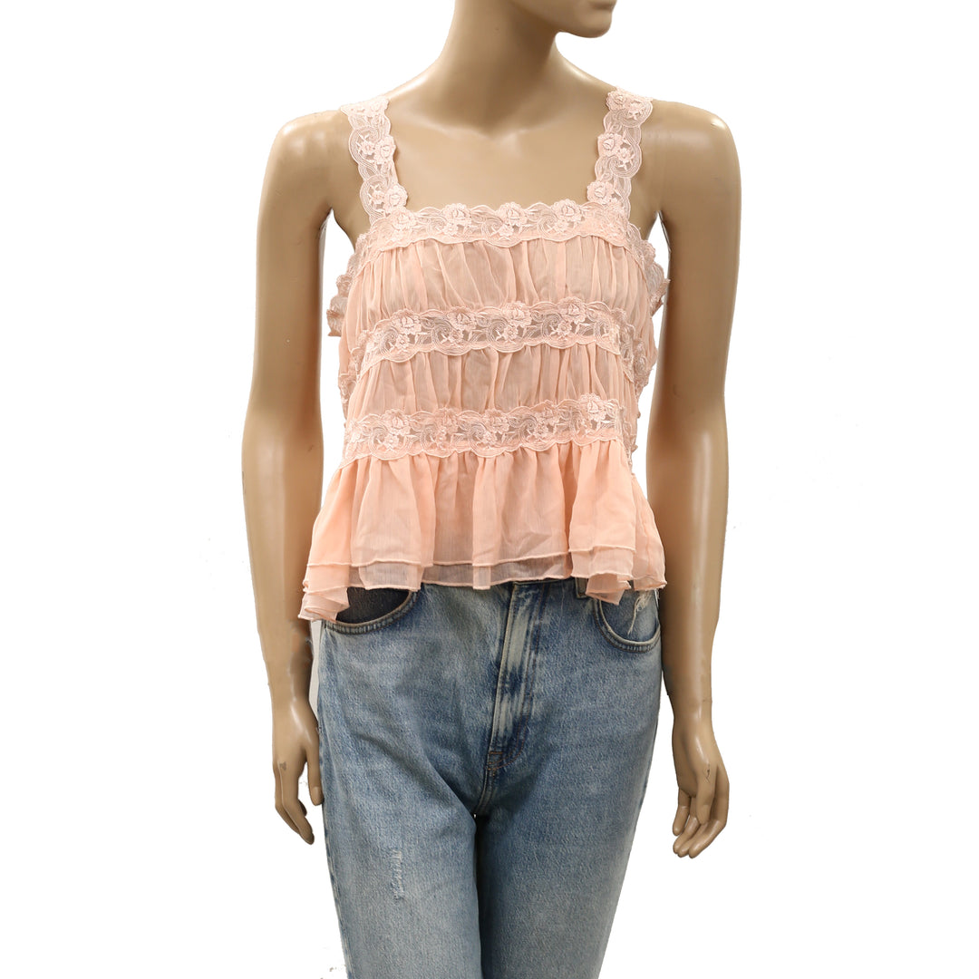 By Anthropologie Shirred Lace Tank Women's Top
