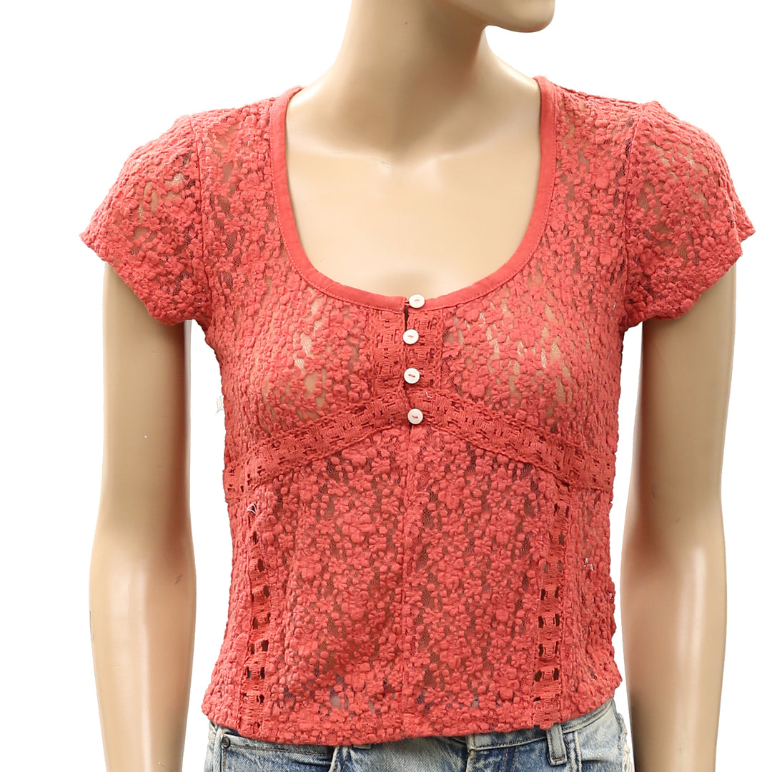 Free People Claro Lace Tee Women's Blouse Top
