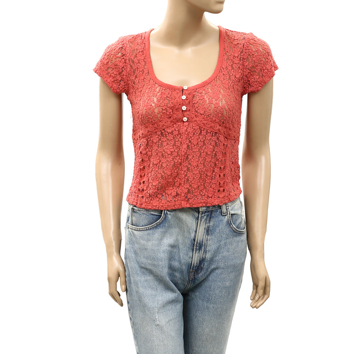 Free People Claro Lace Tee Women's Blouse Top