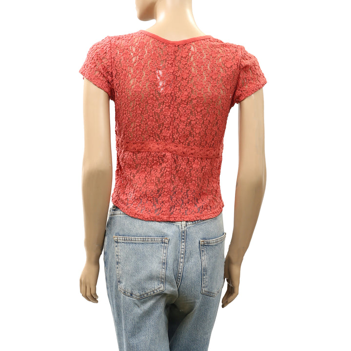 Free People Claro Lace Tee Women's Blouse Top