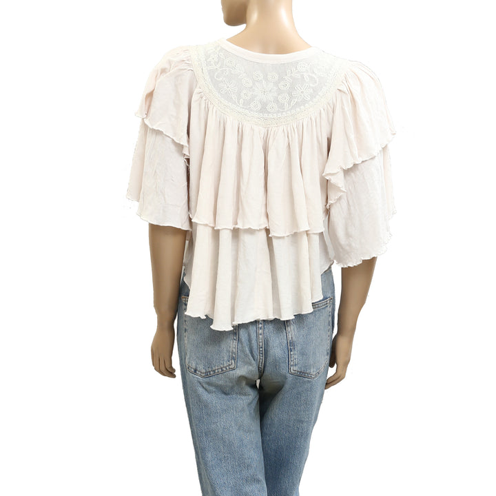 Free People Rose Party Tee Blouse Top