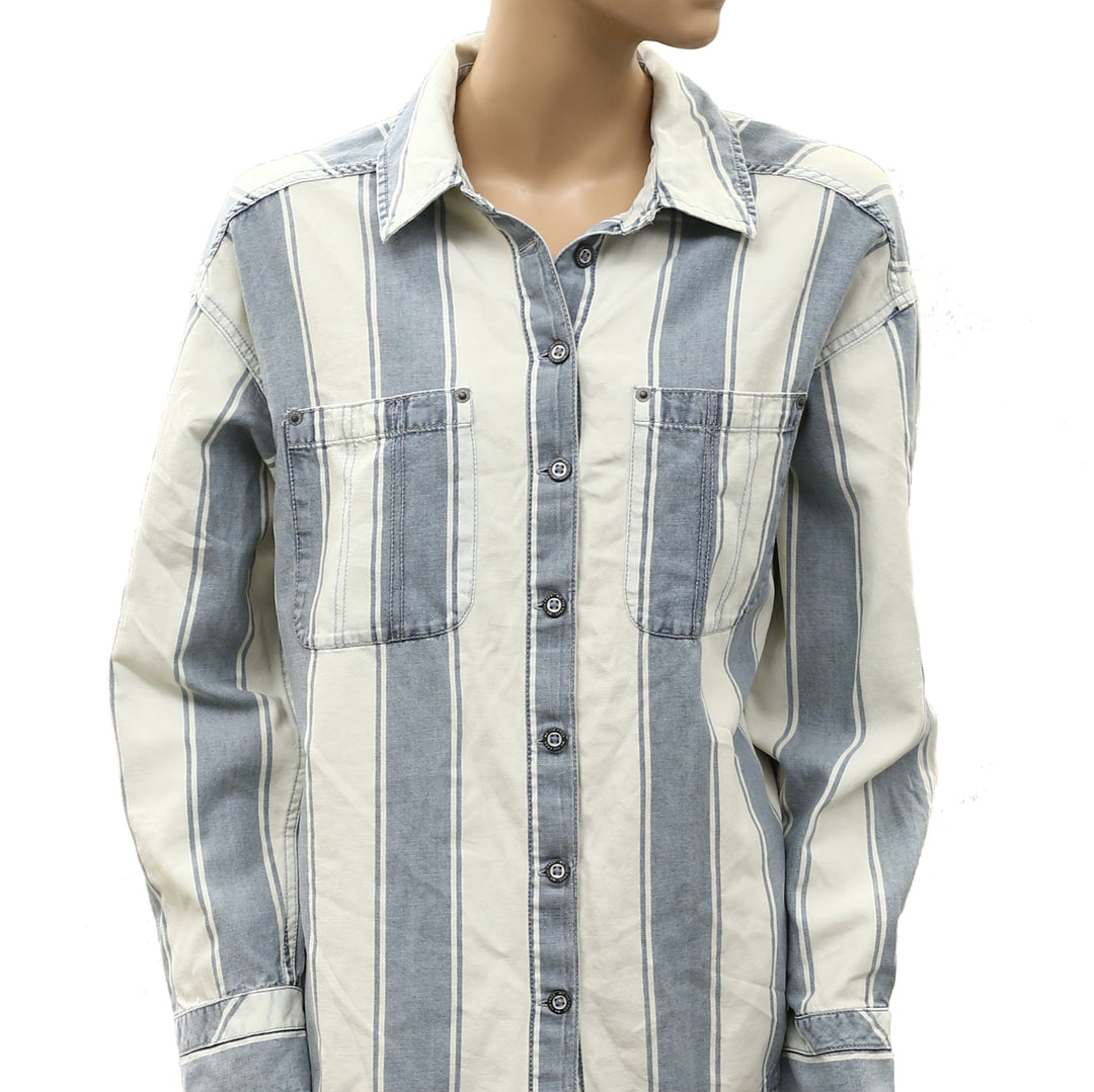 Free People We The Free Crossroads Striped Button Down Shirt Top