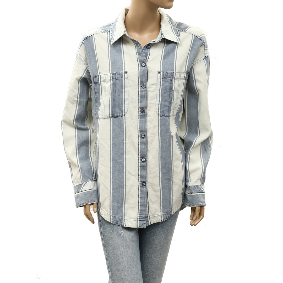 Free People We The Free Crossroads Striped Button Down Shirt Top