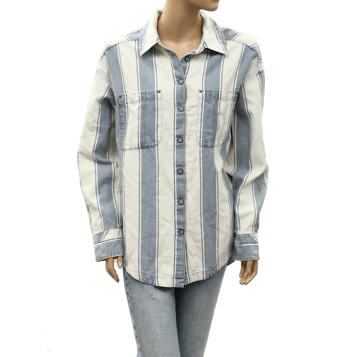 Free People We The Free Crossroads Striped Button Down Shirt Top
