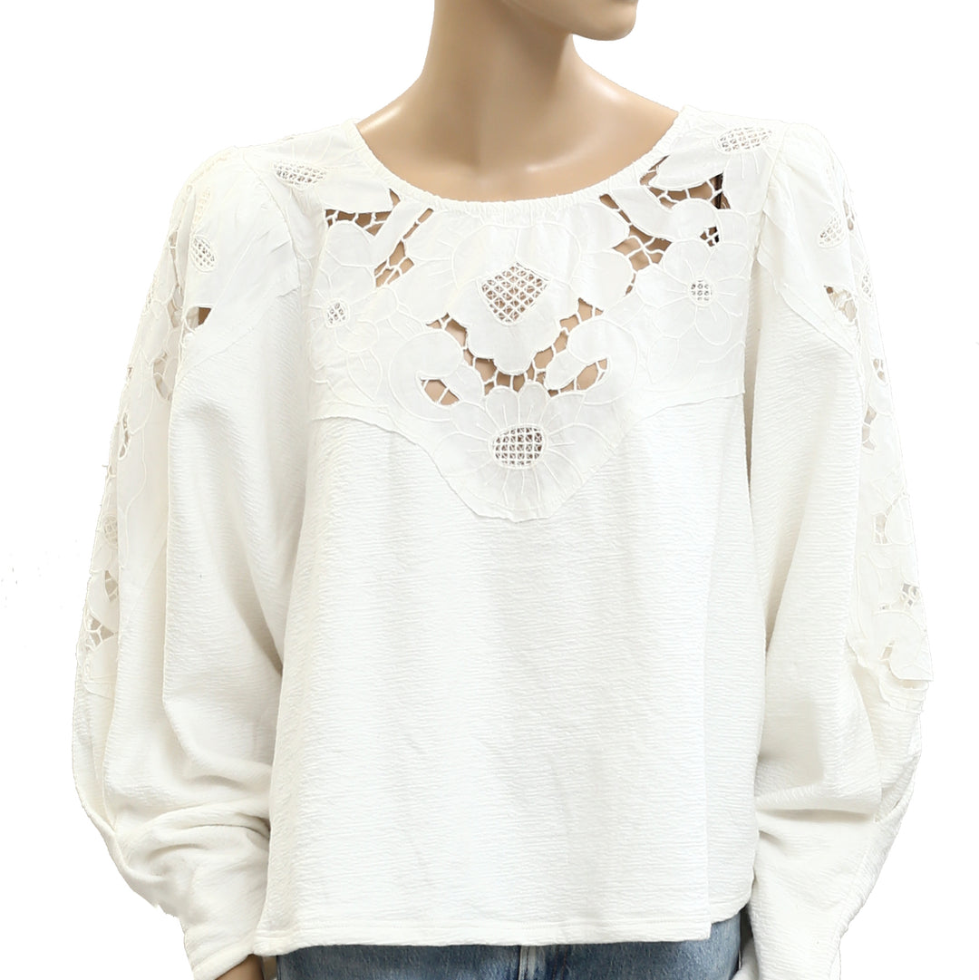 By Anthropologie Lace Cutwork Mutton-Sleeve Blouse Top