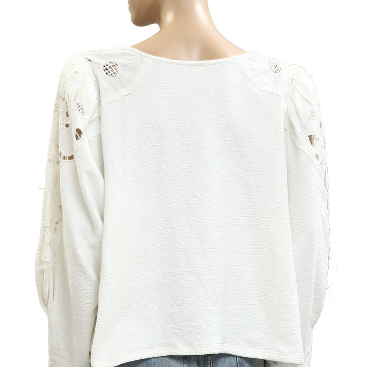 By Anthropologie Lace Cutwork Mutton-Sleeve Blouse Top