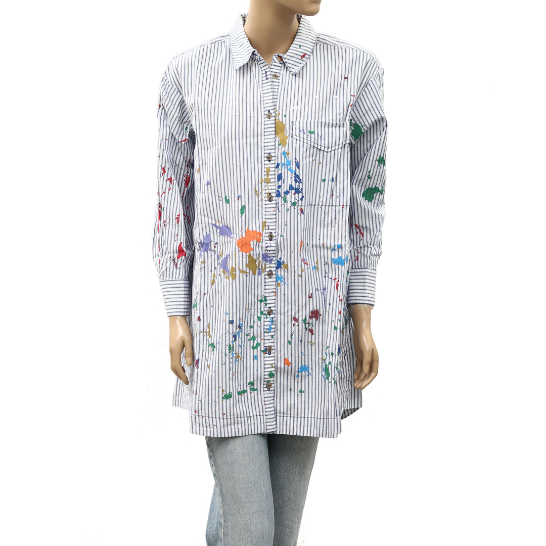 Anthropologie Pilcro Paint Splatter Long-Sleeve Shirt Dress