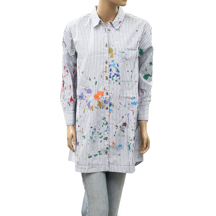 Anthropologie Pilcro Paint Splatter Long-Sleeve Shirt Dress