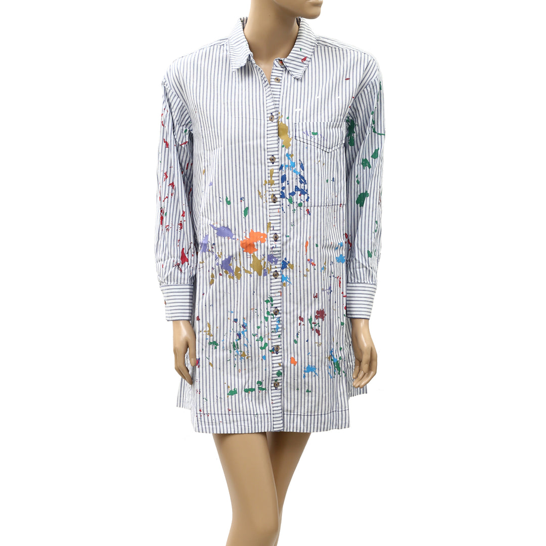 Anthropologie Pilcro Paint Splatter Long-Sleeve Shirt Dress