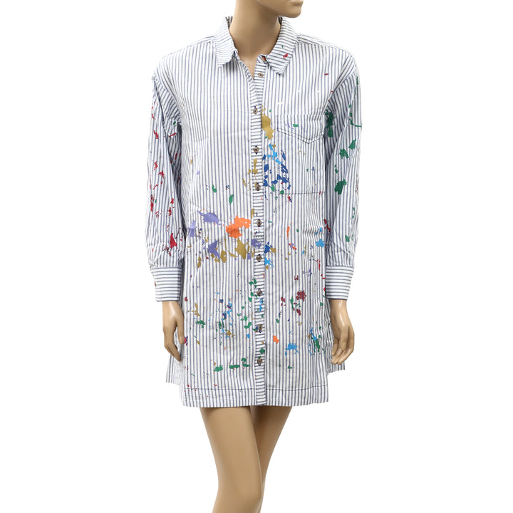 Anthropologie Pilcro Paint Splatter Long-Sleeve Shirt Dress