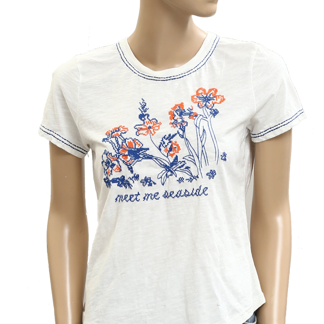 Pilcro Anthropologie The Bennie Slim Crew Neck Cotton-Slub Tee Top